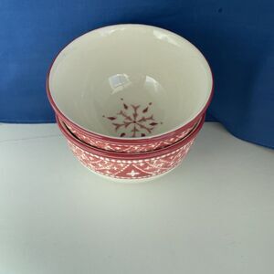 2 Dansk Nordic Knits cereal Bowls Red  Ivory  Stars Dots
